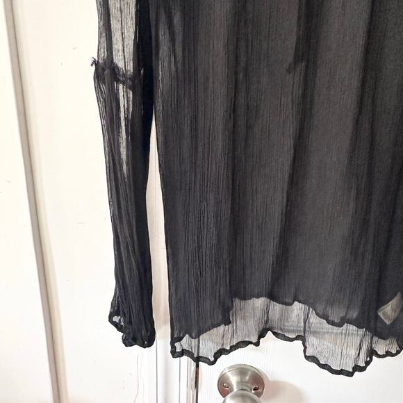 Free People Black Sheer Silk High Neck Vtg Victorian Witchy Core Blouse 6 Small - Picture 6 of 8